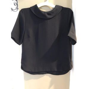 Navy Ann Taylor Peter Pan Collar Short Sleeve Top